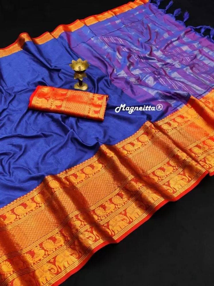     			Vkaran Art Silk Self Design Saree With Unstitched Blouse Piece ( Blue )