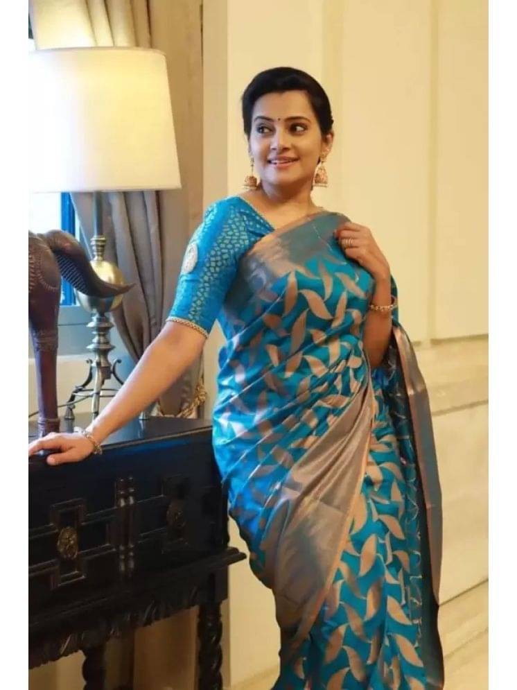 Vkaran Art Silk Self Design Saree With Unstitched Blouse Piece ( Blue ) Vkaran Art Silk Self Design Saree With Unstitched Blouse Piece ( Blue )