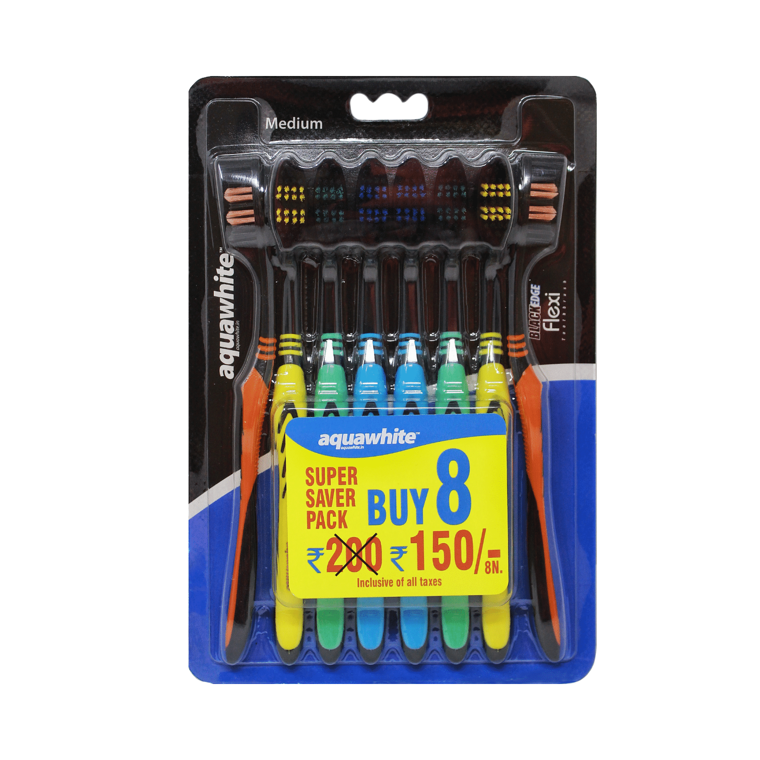     			aquawhite Blackedge Flexi Family Pack Medium Toothbrush Pack of 8