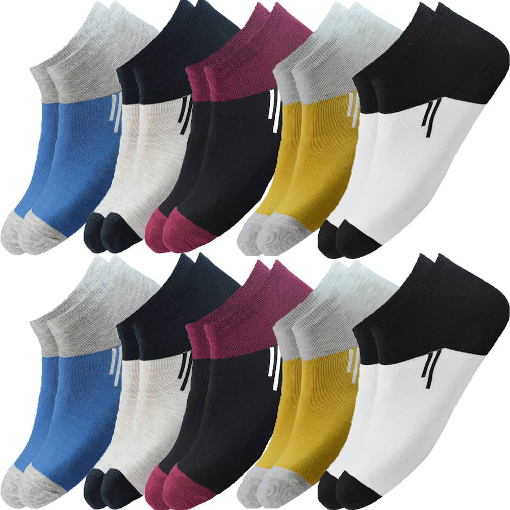     			hicode Blended Men's Colorblock Multicolor Ankle Length Socks ( Pack of 10 )