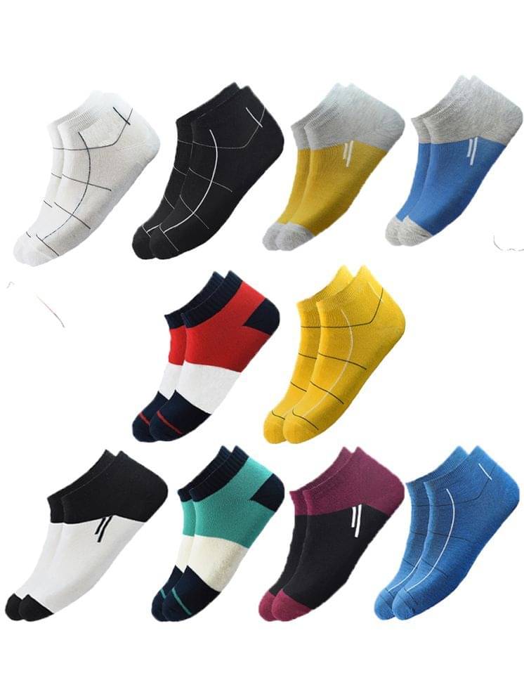     			hicode Blended Men's Colorblock Multicolor Ankle Length Socks ( Pack of 10 )