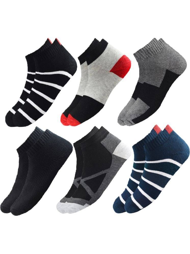     			hicode Cotton Men's Colorblock Multicolor Ankle Length Socks ( Pack of 6 )