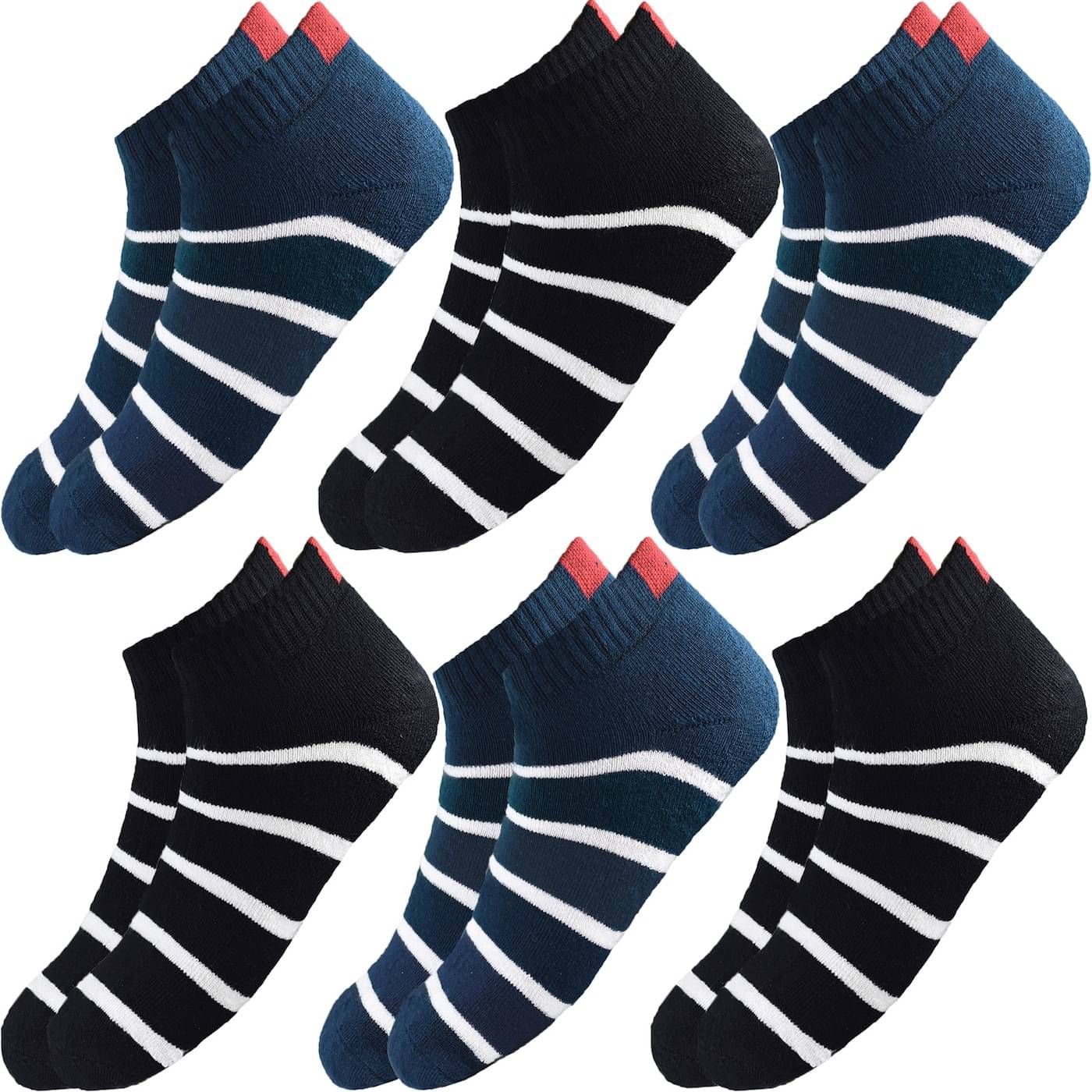     			hicode Cotton Men's Striped Blue Ankle Length Socks ( Pack of 6 )