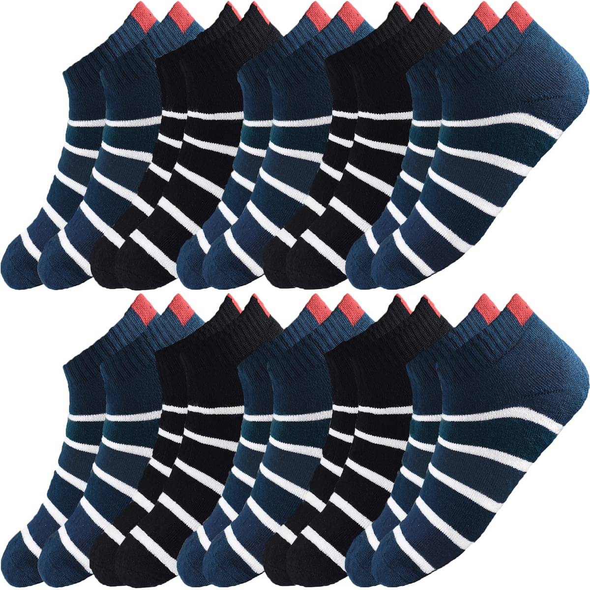 hicode Cotton Men's Striped Blue Ankle Length Socks ( Pack of 10 ) hicode Cotton Men's Striped Blue Ankle Length Socks ( Pack of 10 )
