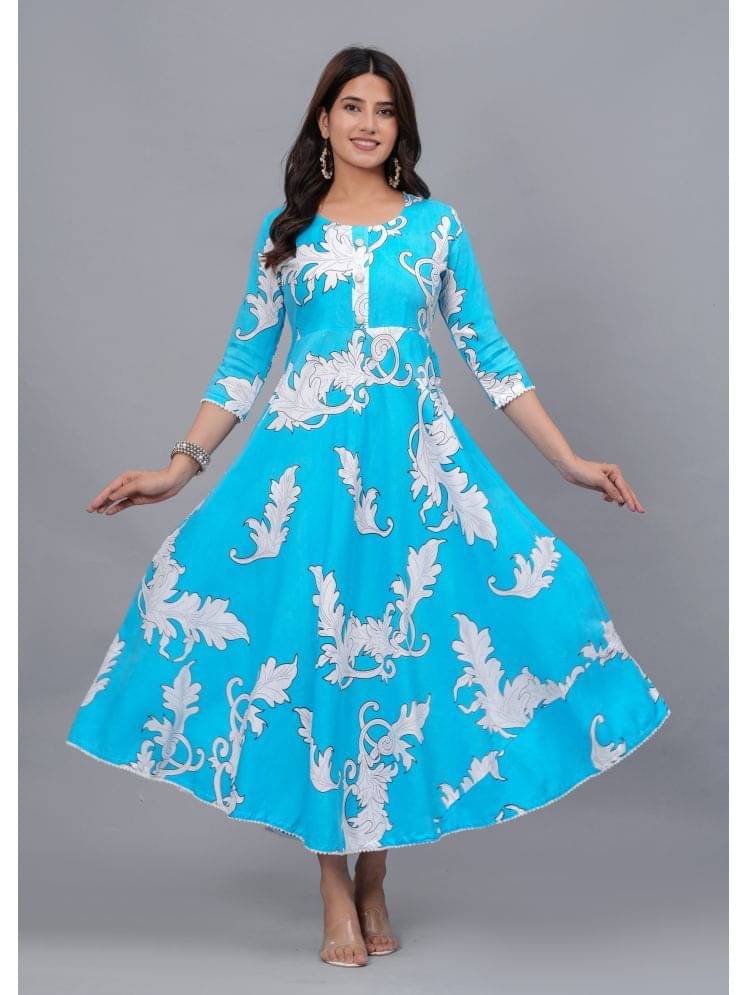 AVEITH Rayon Printed Anarkali Women's Kurti - Light Blue ( Pack of 1 ) AVEITH Rayon Printed Anarkali Women's Kurti - Light Blue ( Pack of 1 )