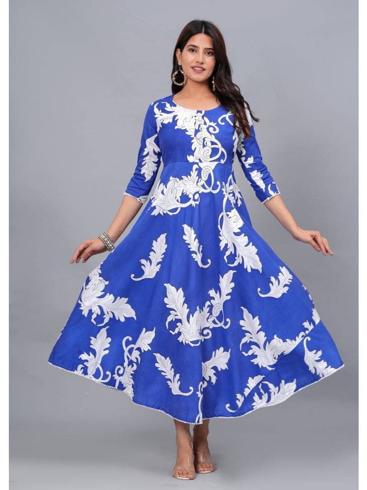 AVEITH Rayon Printed Anarkali Women's Kurti - Blue ( Pack of 1 )     			AVEITH Rayon Printed Anarkali Women's Kurti - Blue ( Pack of 1 )