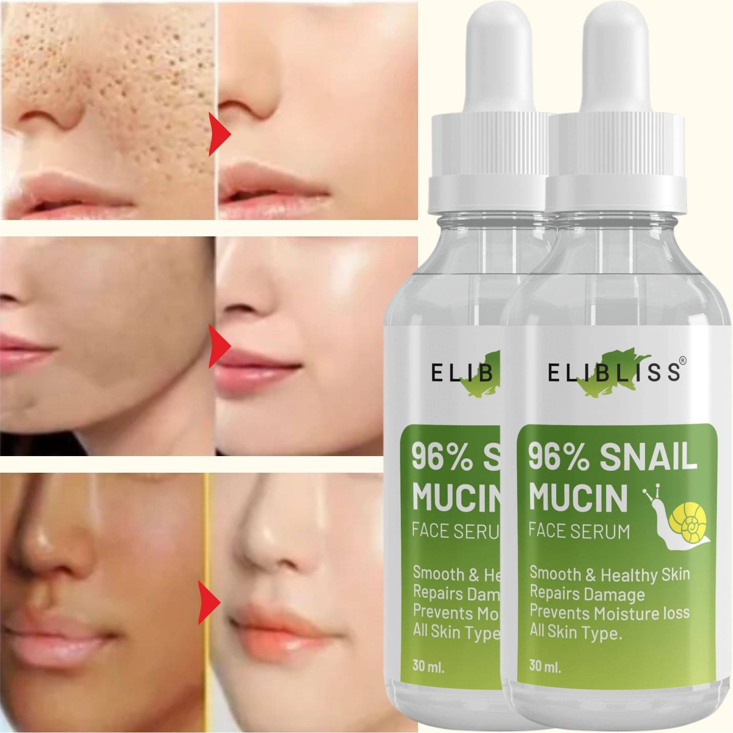     			Elibliss Face Serum Snail Mucin Skin Tightening For All Skin Type ( Pack of 2 )