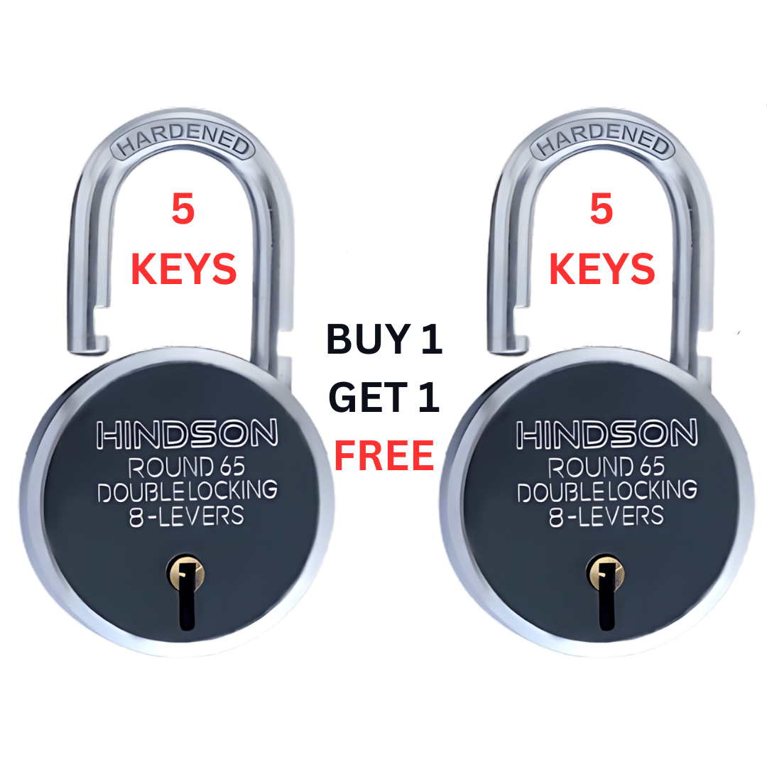     			Foora Lock and Keys Door Lock for Home - Round 65mm Pack of 2 Padlocks with 5 Keys and Key Chain, 8 Lever Double Locking for Gates, Shop Shutters, Silver Finish, Buy One Get One Free
