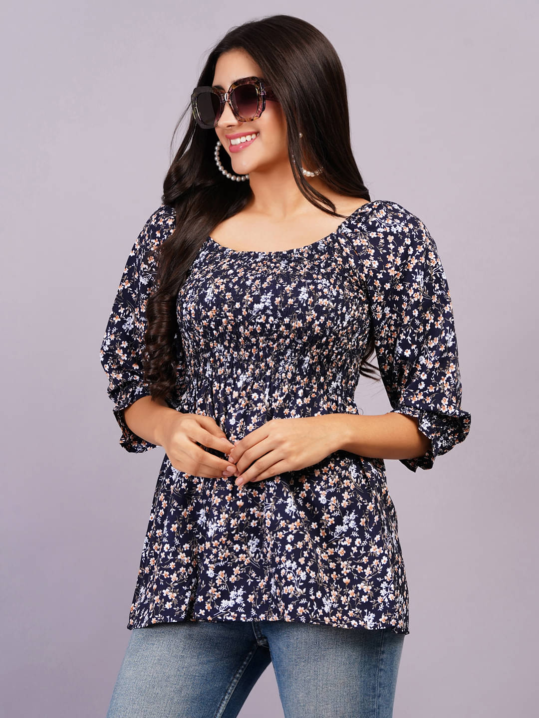 HIGHLIGHT FASHION EXPORT Women's Rayon Peplum Top ( Navy Blue ) HIGHLIGHT FASHION EXPORT Women's Rayon Peplum Top ( Navy Blue )