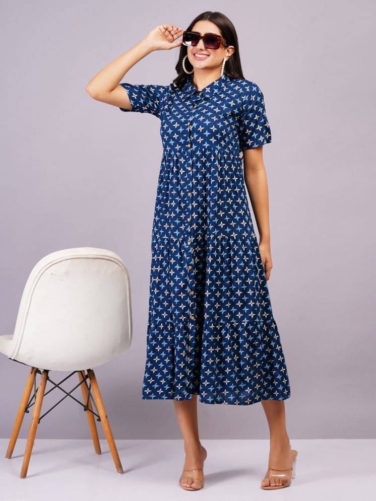 HIGHLIGHT FASHION EXPORT Women Rayon Printed Shirt Dress ( Navy ) HIGHLIGHT FASHION EXPORT Women Rayon Printed Shirt Dress ( Navy )