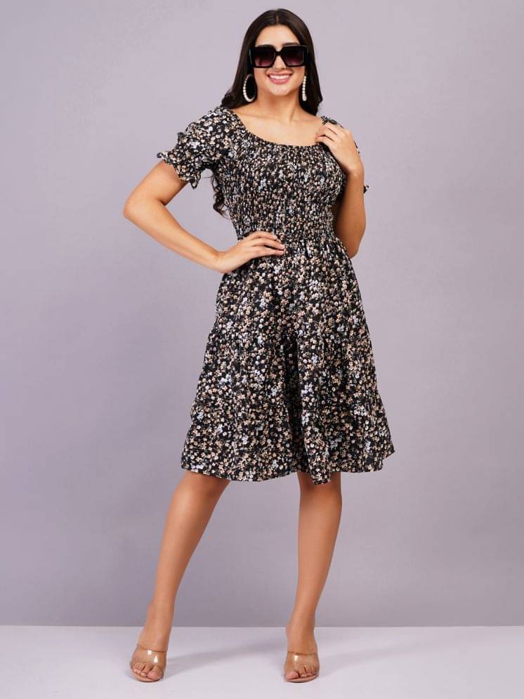 HIGHLIGHT FASHION EXPORT Women Rayon Printed Fit & Flare Dress ( Navy ) HIGHLIGHT FASHION EXPORT Women Rayon Printed Fit & Flare Dress ( Navy )