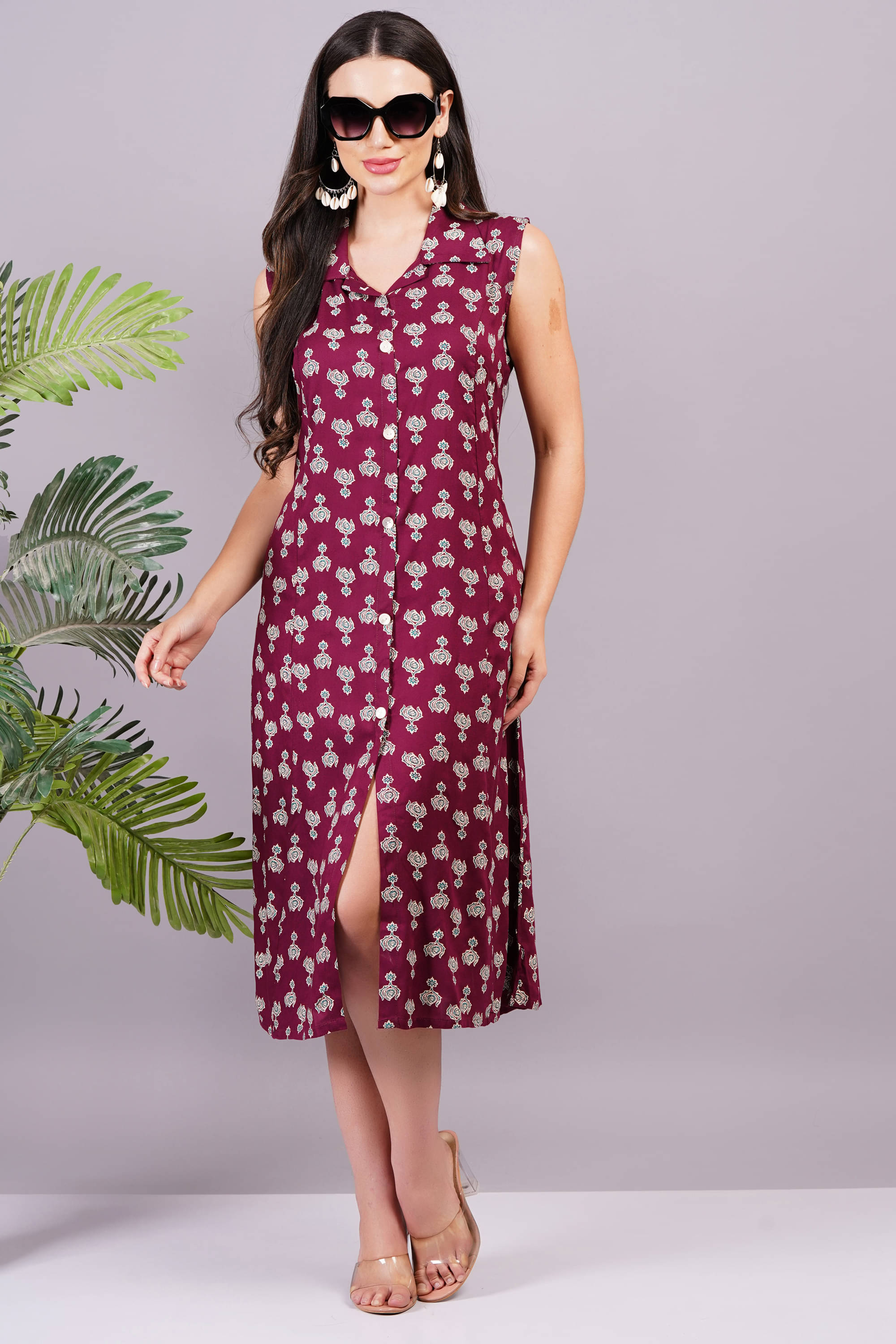 HIGHLIGHT FASHION EXPORT Women Rayon Printed Shift Dress ( Maroon ) HIGHLIGHT FASHION EXPORT Women Rayon Printed Shift Dress ( Maroon )