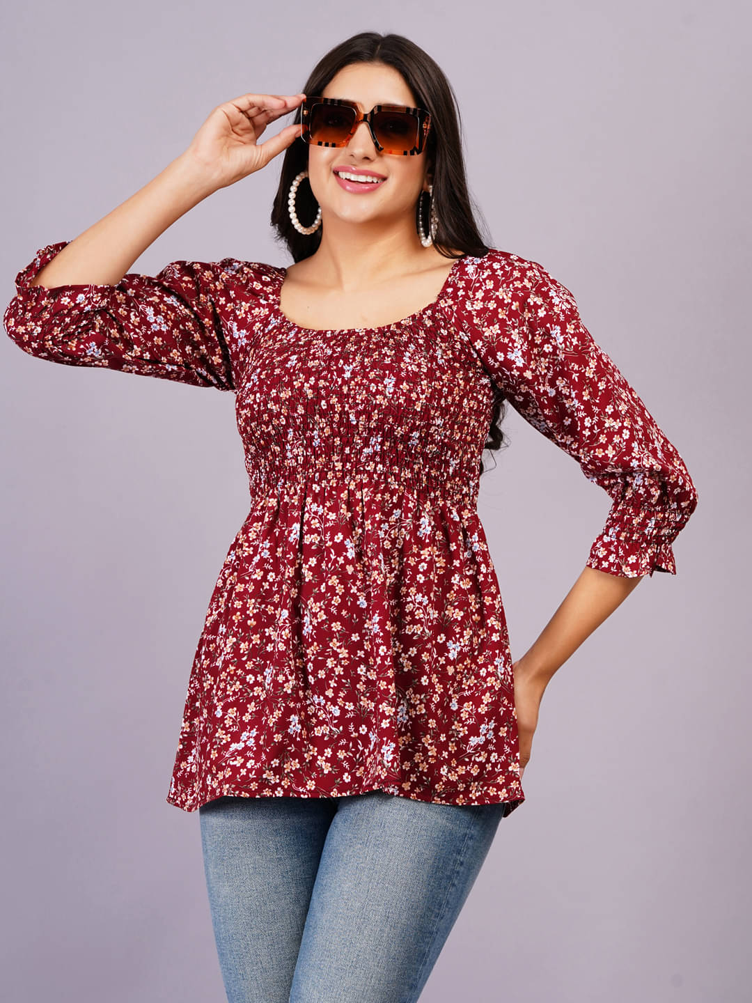     			JC4U Women's Rayon A-Line Top ( Maroon )