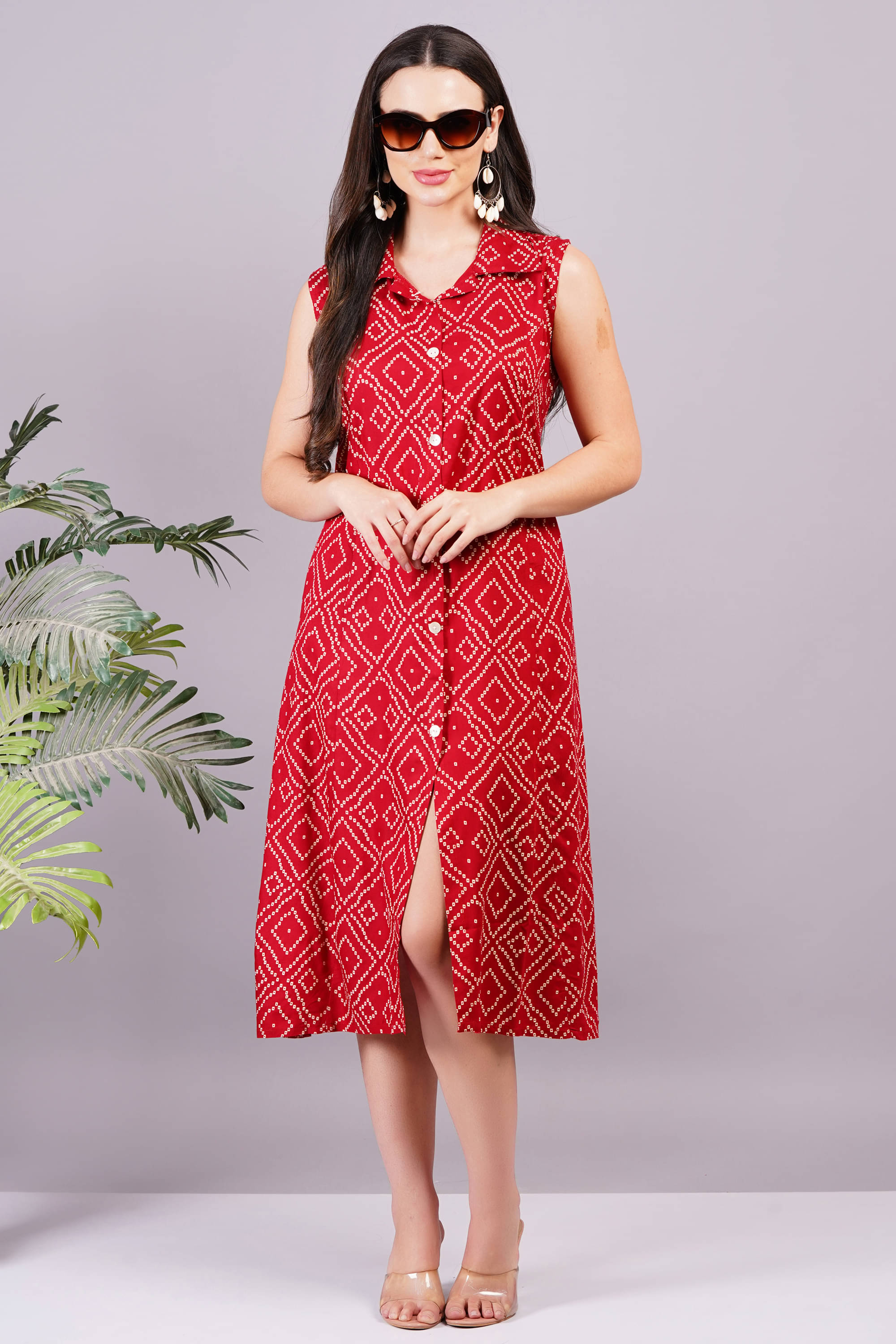 JC4U Women Rayon Printed Shirt Dress ( Red ) JC4U Women Rayon Printed Shirt Dress ( Red )