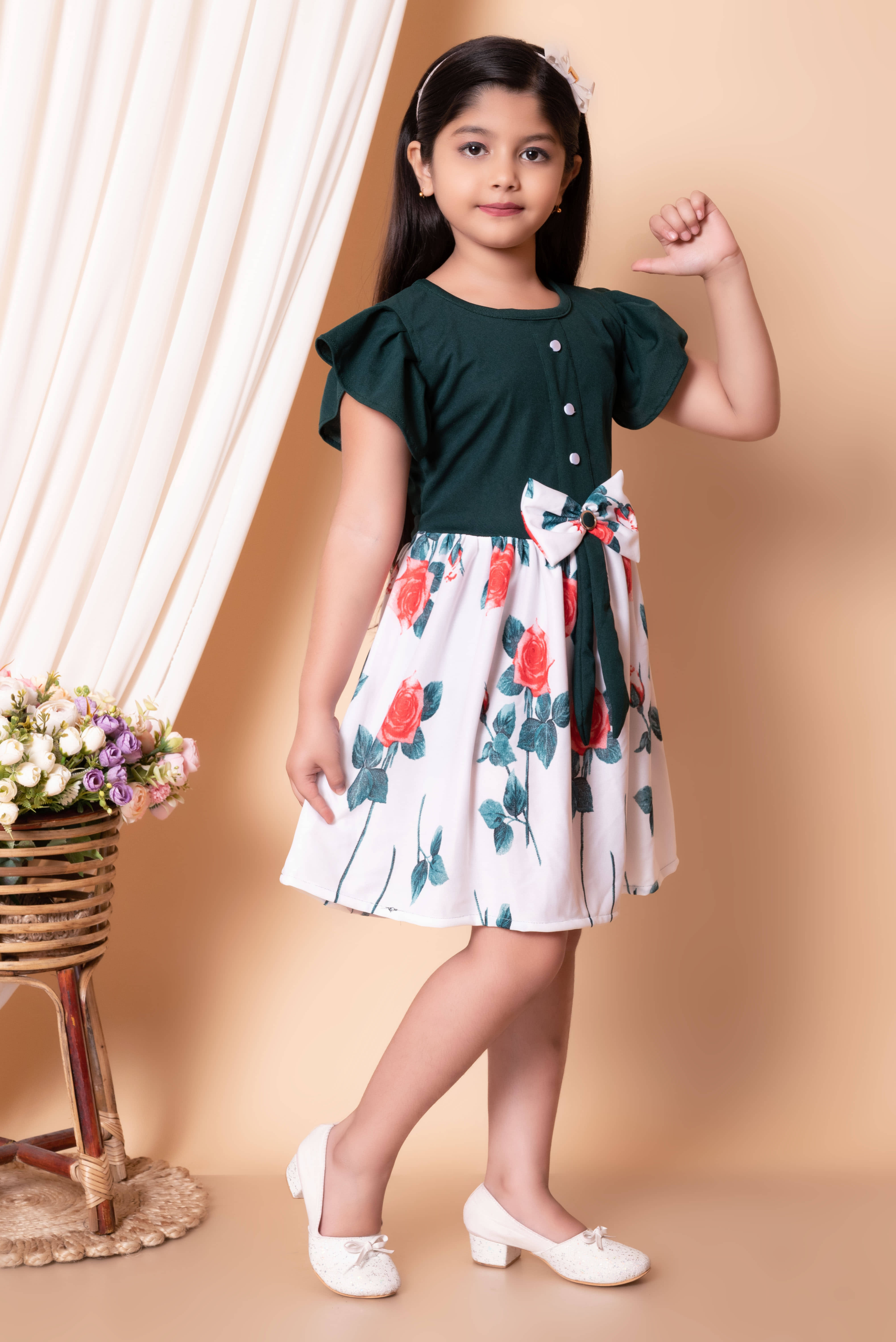 JCT DRESSES Crepe Frock For Girls ( Pack of 1 , Dark Green )