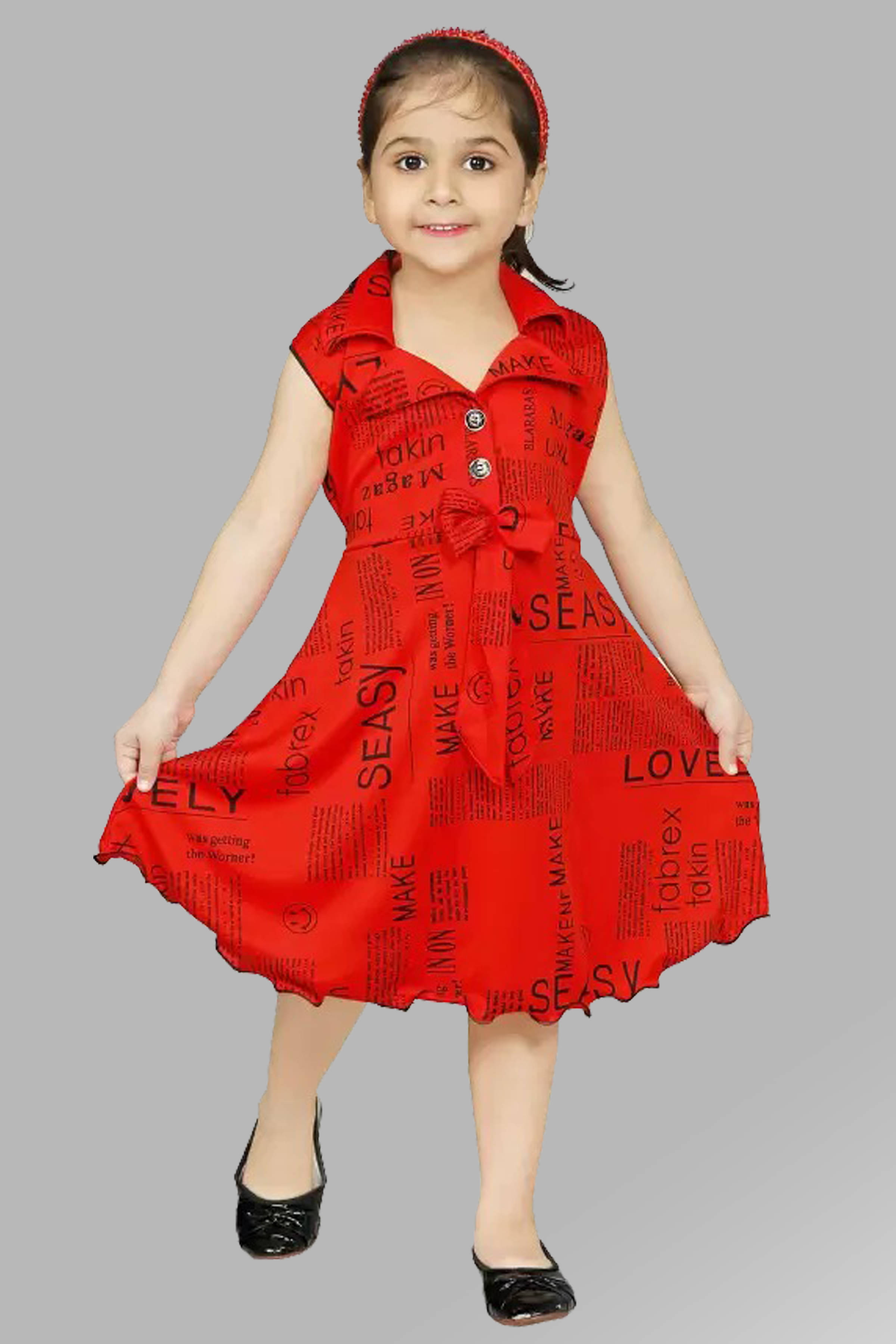     			JCT DRESSES Crepe Frock For Girls ( Pack of 1 , Red )