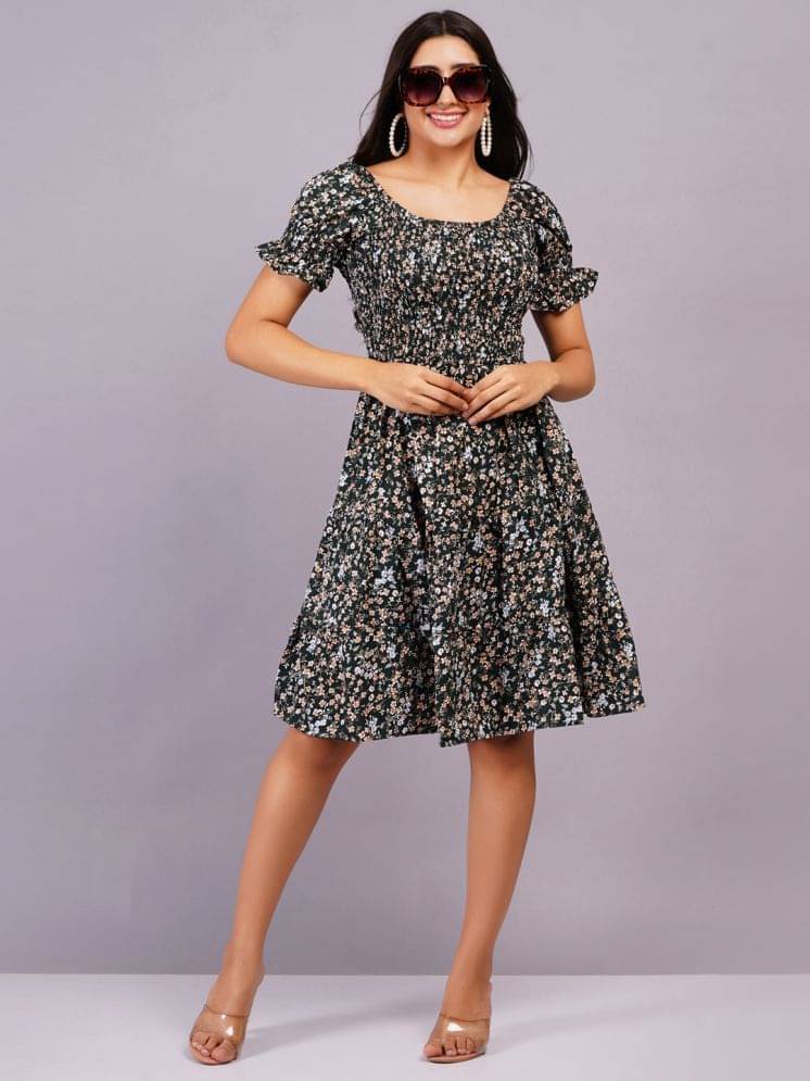    			Jyoti Women Rayon Printed Fit & Flare Dress ( Green )