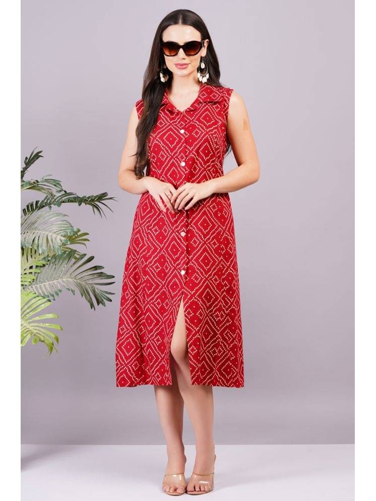 Jyoti Women Rayon Printed Shirt Dress ( Red ) Jyoti Women Rayon Printed Shirt Dress ( Red )