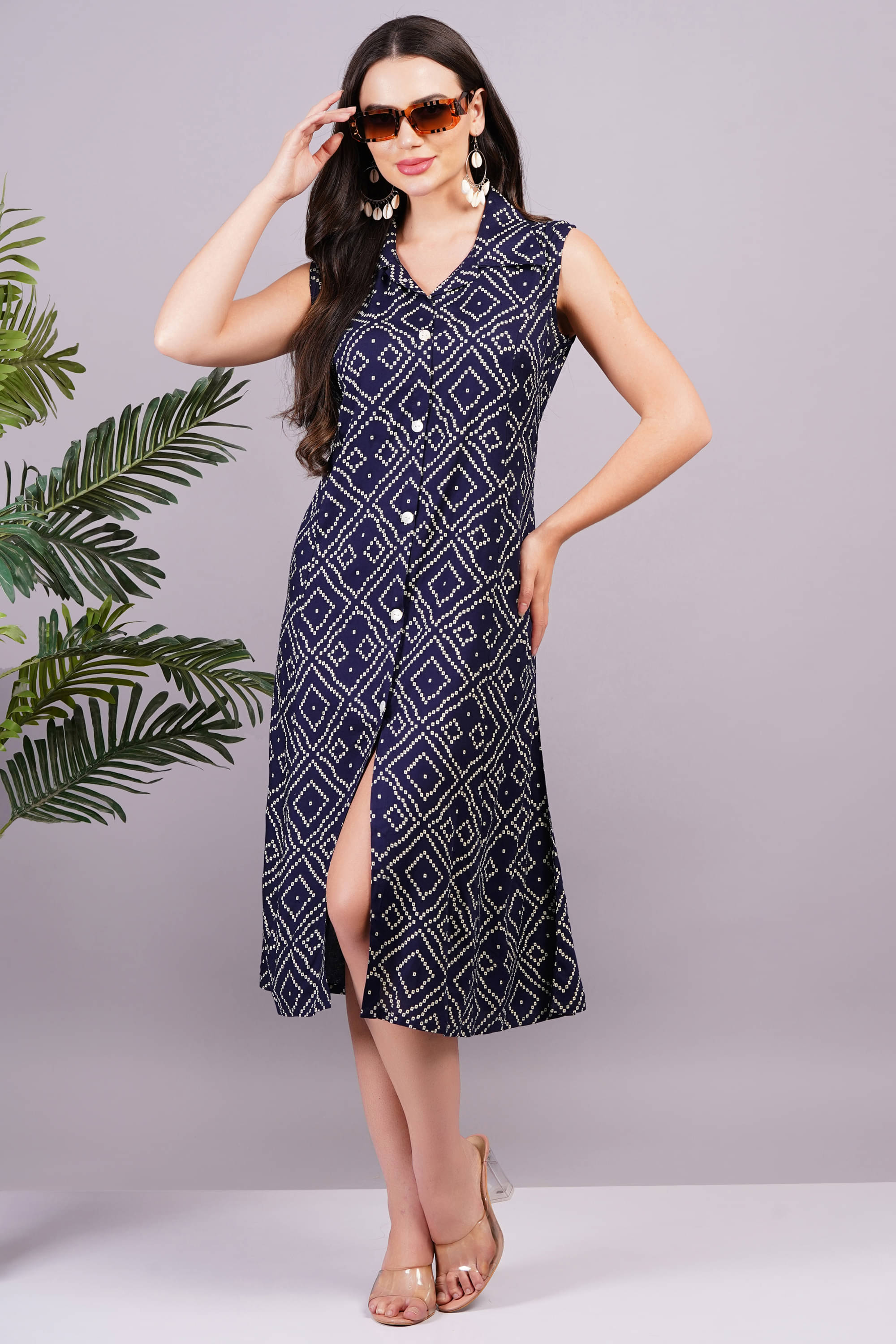     			Jyoti Women Rayon Printed Shirt Dress ( Navy )