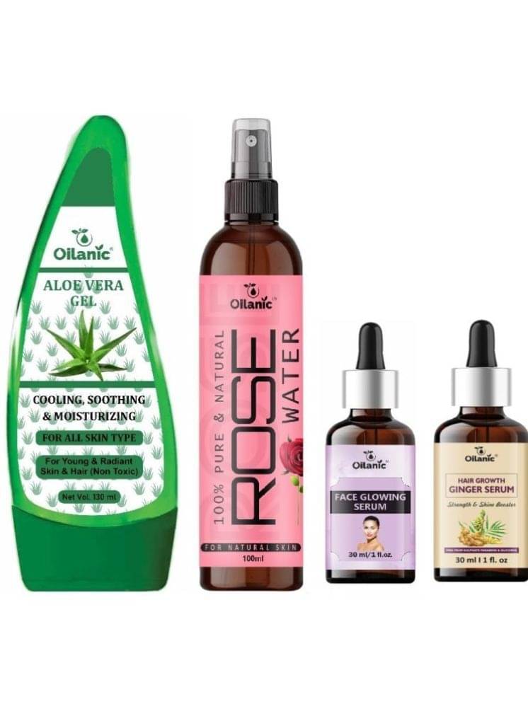 Multipurpose Aloe vera Gel - Moisturizing Skin 130ml, Rose water for Hyrated Skin 100ml, Face Glowing Serum 30ml & Hair Growth Ginger Srum 30ml - Combo of 4 Items Multipurpose Aloe vera Gel - Moisturizing Skin 130ml, Rose water for Hyrated Skin 100ml, Face Glowing Serum 30ml & Hair Growth Ginger Srum 30ml - Combo of 4 Items