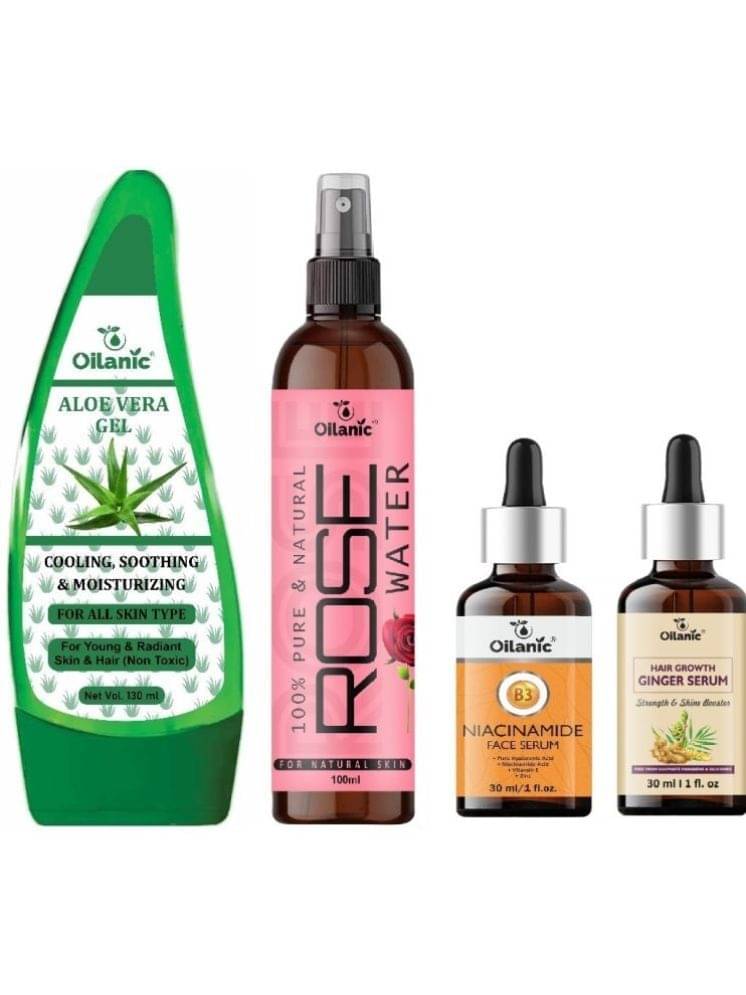 Multipurpose Aloe vera Gel - Moisturizing Skin 130ml, Rose water for Hyrated Skin 100ml, Niacinamide Face Serum 30ml & Hair Growth Ginger Serum 30ml - Combo of 4 Items     			Multipurpose Aloe vera Gel - Moisturizing Skin 130ml, Rose water for Hyrated Skin 100ml, Niacinamide Face Serum 30ml & Hair Growth Ginger Serum 30ml - Combo of 4 Items