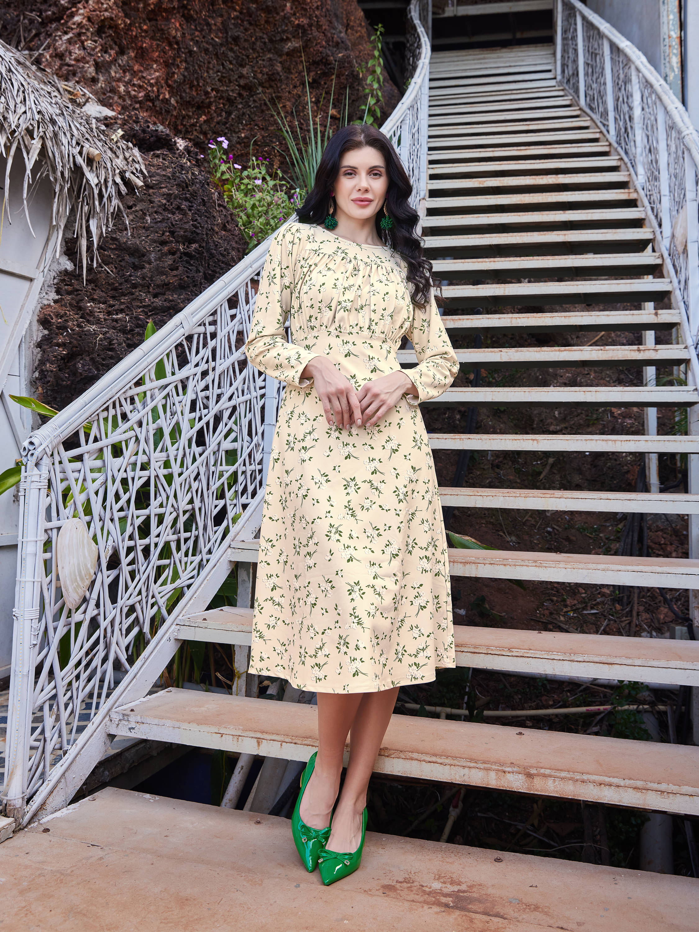     			PURVAJA Women Polyester Printed A-line Dress ( Mint Green )