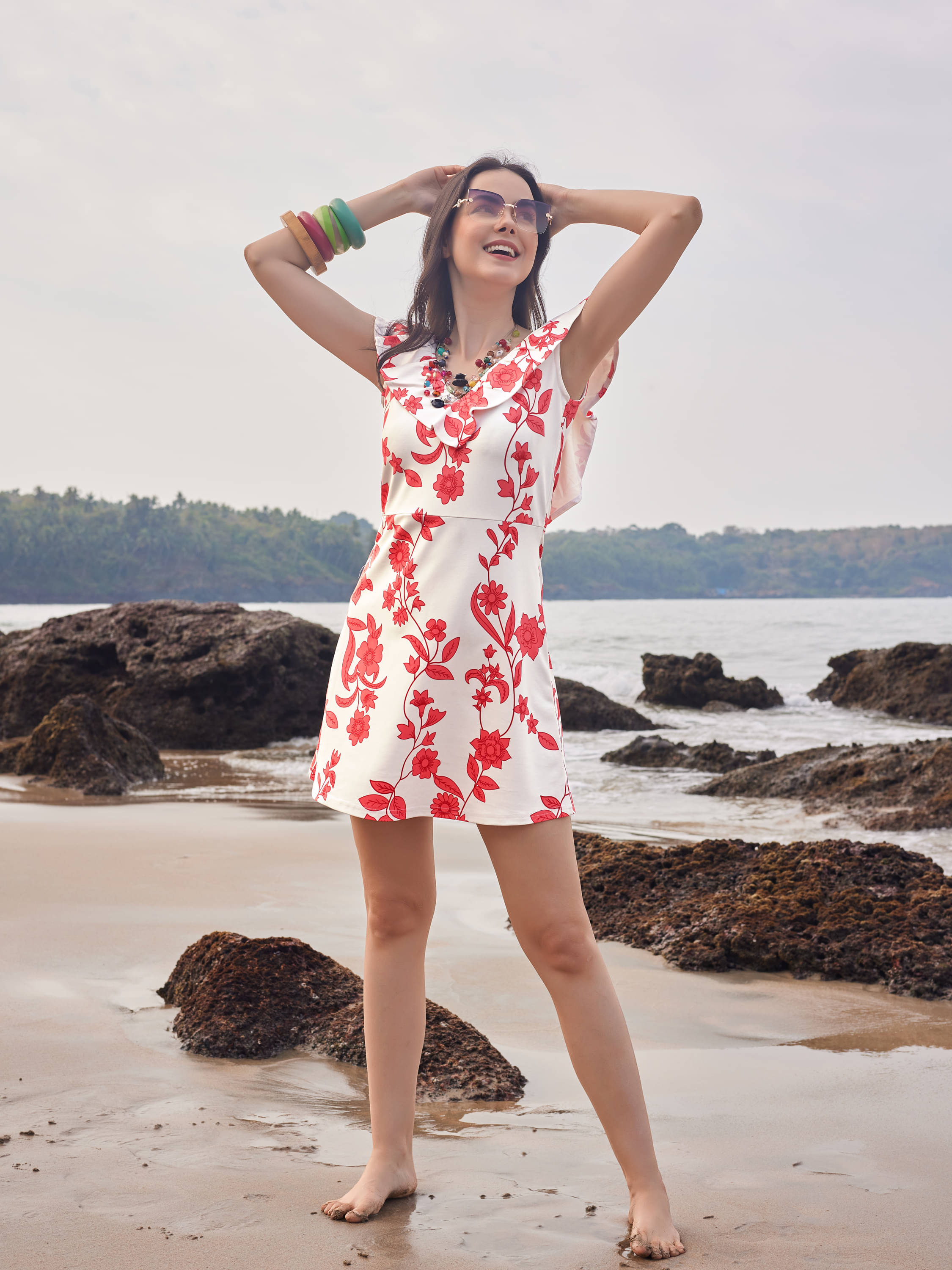     			PURVAJA Women Polyester Printed A-line Dress ( Red )