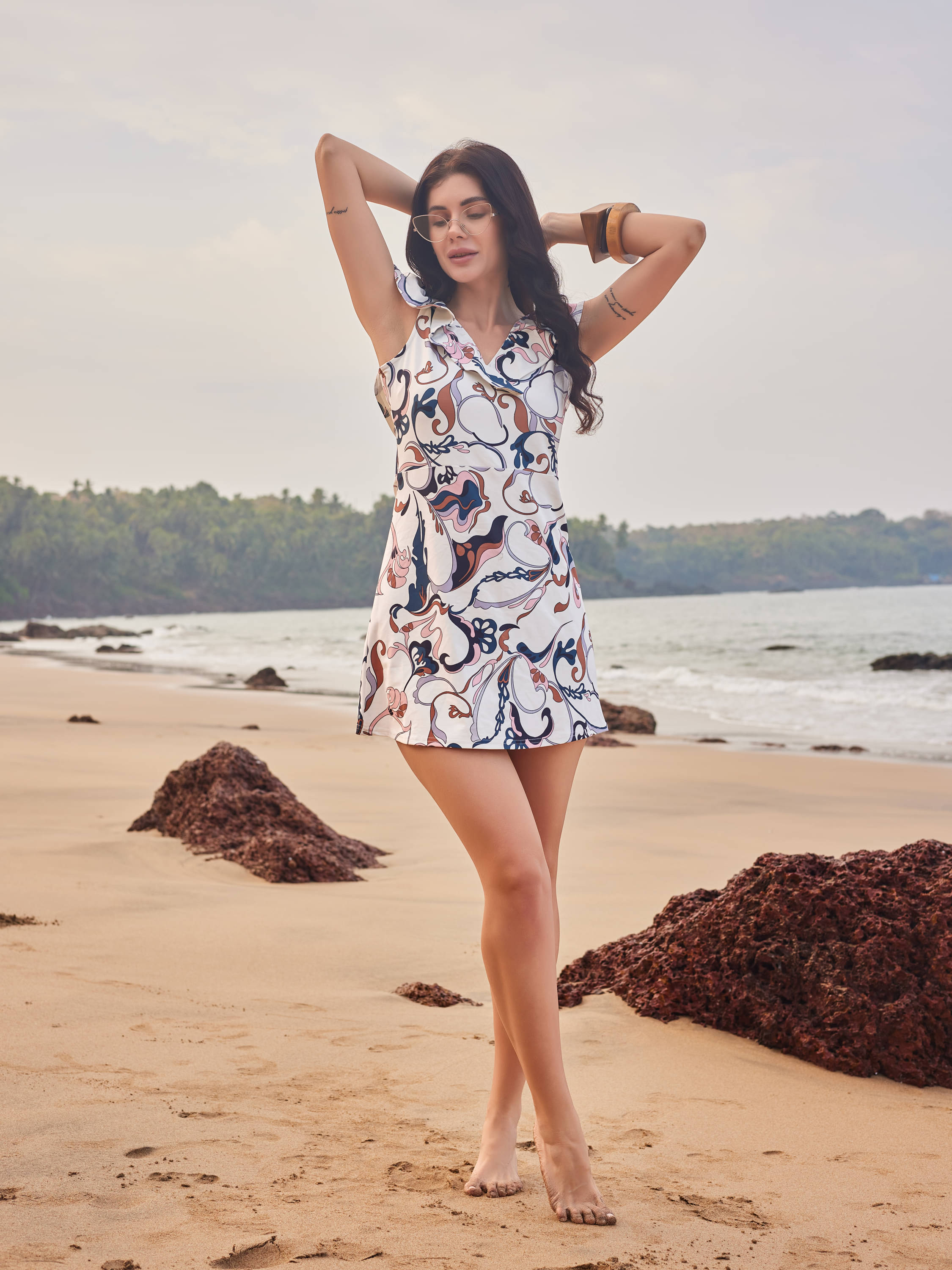     			PURVAJA Women Polyester Printed A-line Dress ( White )