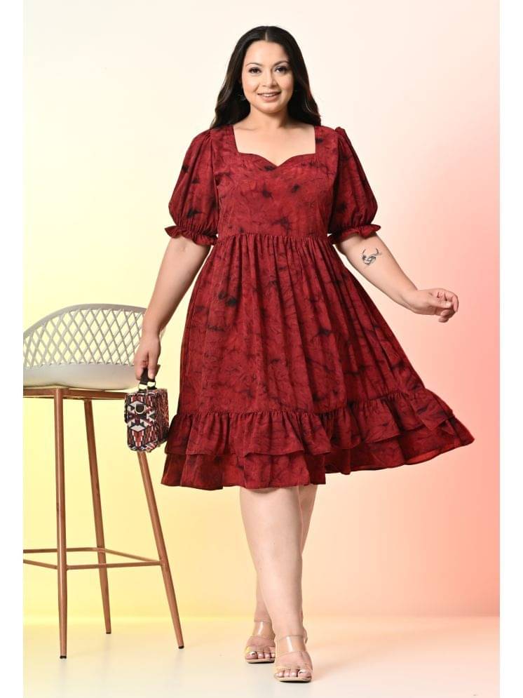 PrettyPlus by Desinoor.com Crepe Printed Knee Length Women's Fit & Flare Dress - Maroon ( Pack of 1 ) PrettyPlus by Desinoor.com Crepe Printed Knee Length Women's Fit & Flare Dress - Maroon ( Pack of 1 )