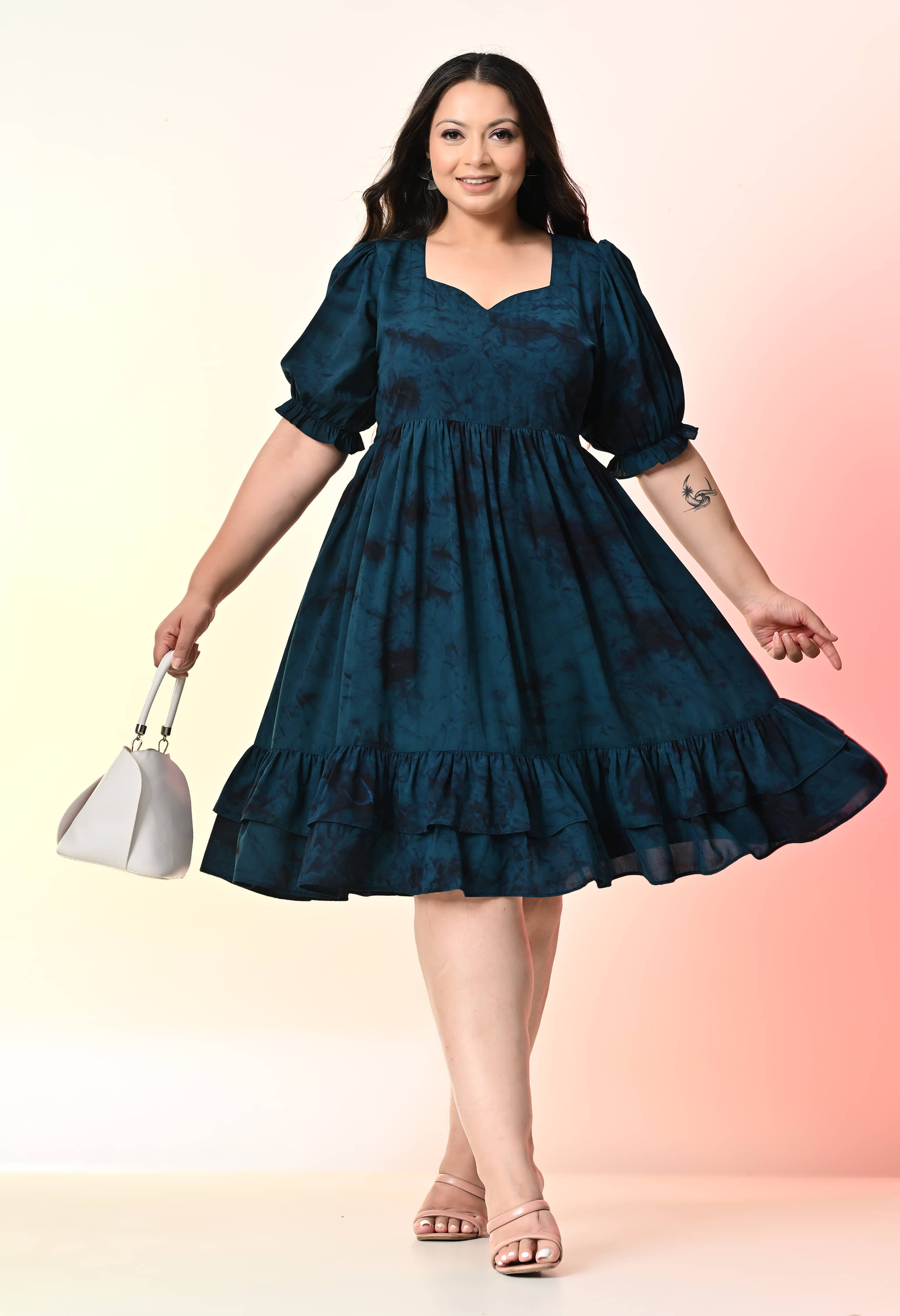 PrettyPlus by Desinoor.com Crepe Printed Knee Length Women's Fit & Flare Dress - Teal ( Pack of 1 )