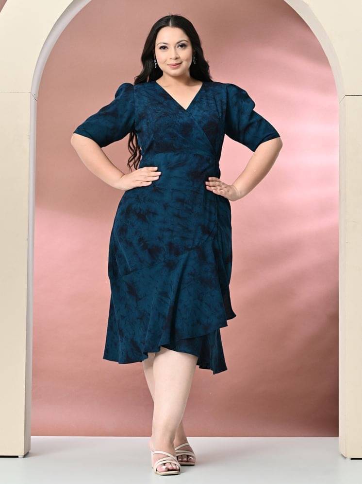 PrettyPlus by Desinoor.com Crepe Printed Midi Women's Wrap Dress - Teal ( Pack of 1 ) PrettyPlus by Desinoor.com Crepe Printed Midi Women's Wrap Dress - Teal ( Pack of 1 )