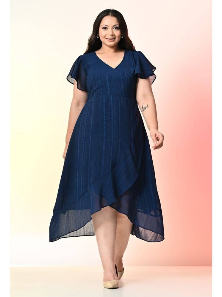 PrettyPlus by Desinoor.com Georgette Self Design Midi Women's Fit & Flare Dress - Navy ( Pack of 1 ) PrettyPlus by Desinoor.com Georgette Self Design Midi Women's Fit & Flare Dress - Navy ( Pack of 1 )