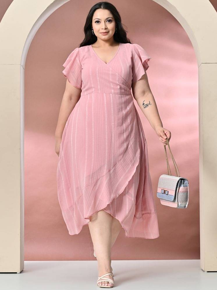 PrettyPlus by Desinoor.com Georgette Self Design Midi Women's Wrap Dress - Pink ( Pack of 1 ) PrettyPlus by Desinoor.com Georgette Self Design Midi Women's Wrap Dress - Pink ( Pack of 1 )