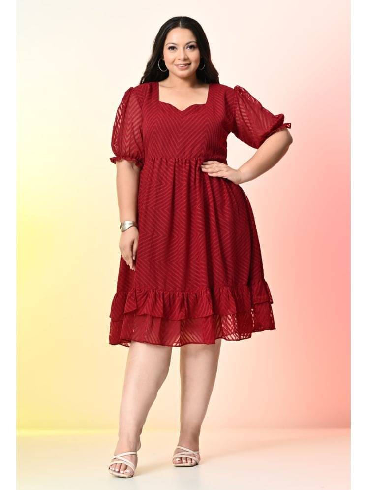 PrettyPlus by Desinoor.com Georgette Self Design Knee Length Women's Fit & Flare Dress - Maroon ( Pack of 1 ) PrettyPlus by Desinoor.com Georgette Self Design Knee Length Women's Fit & Flare Dress - Maroon ( Pack of 1 )