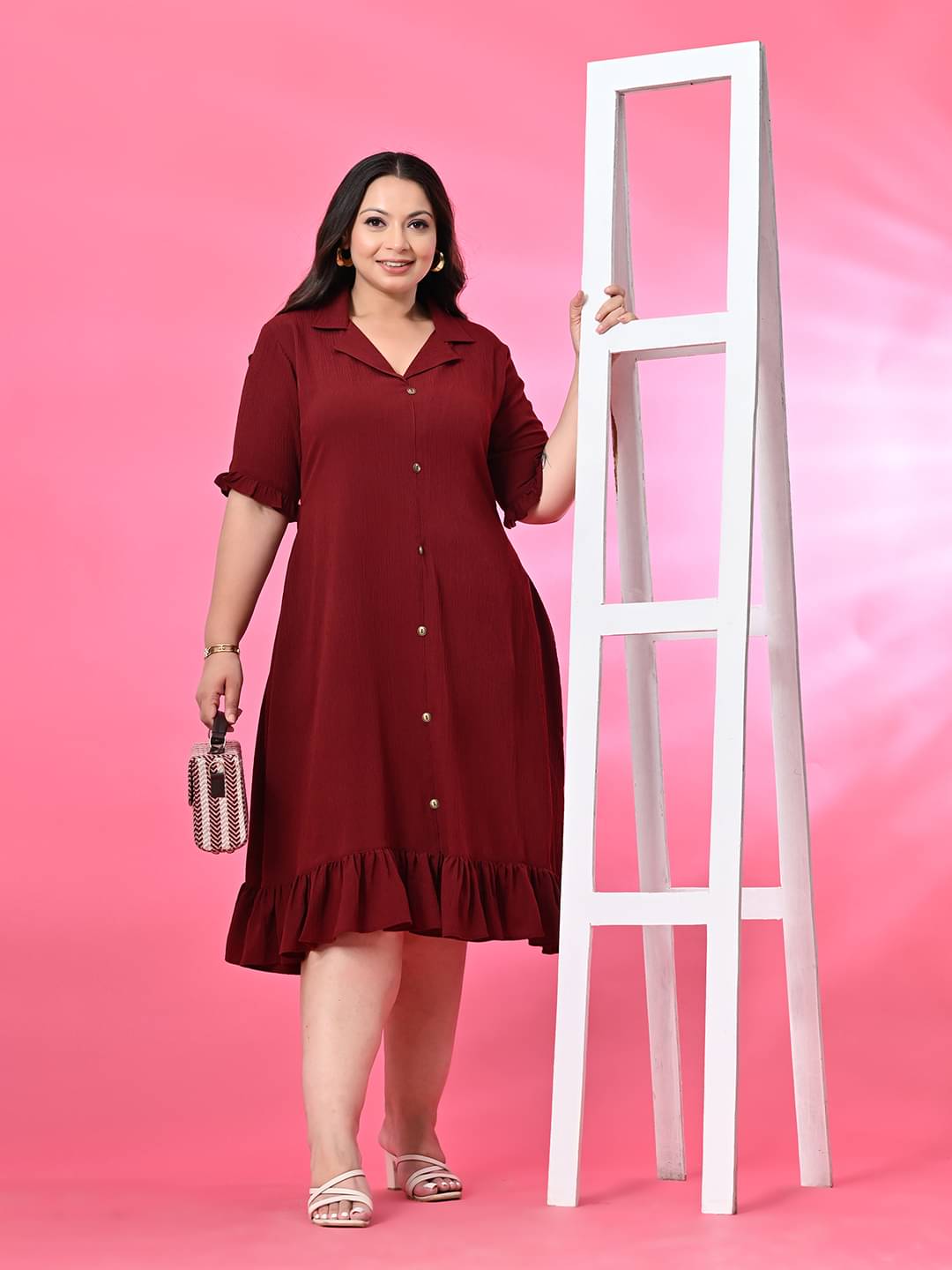 PrettyPlus by Desinoor.com Polyester Self Design Midi Women's A-line Dress - Maroon ( Pack of 1 ) PrettyPlus by Desinoor.com Polyester Self Design Midi Women's A-line Dress - Maroon ( Pack of 1 )