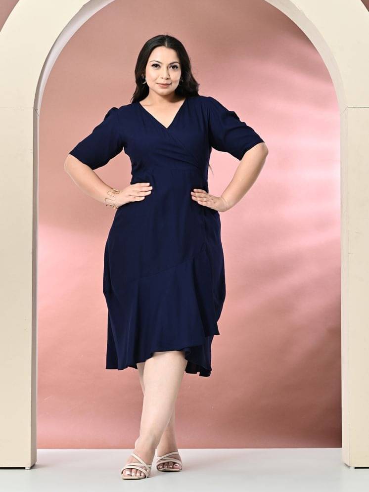 PrettyPlus by Desinoor.com Rayon Solid Midi Women's Wrap Dress - Navy Blue ( Pack of 1 ) PrettyPlus by Desinoor.com Rayon Solid Midi Women's Wrap Dress - Navy Blue ( Pack of 1 )