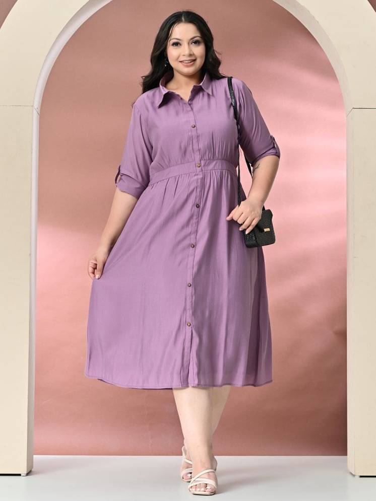     			PrettyPlus by Desinoor.com Women Silk Solid Shirt Dress ( Lavender )
