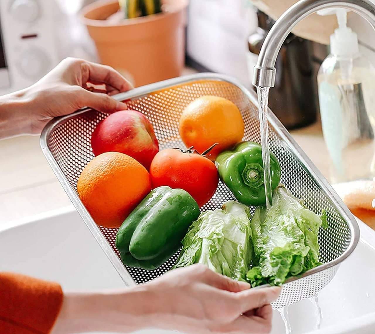     			RAMDEV ENTERPRISE Steel Drain Basket Steel Silver Food Container ( Set of 1 )