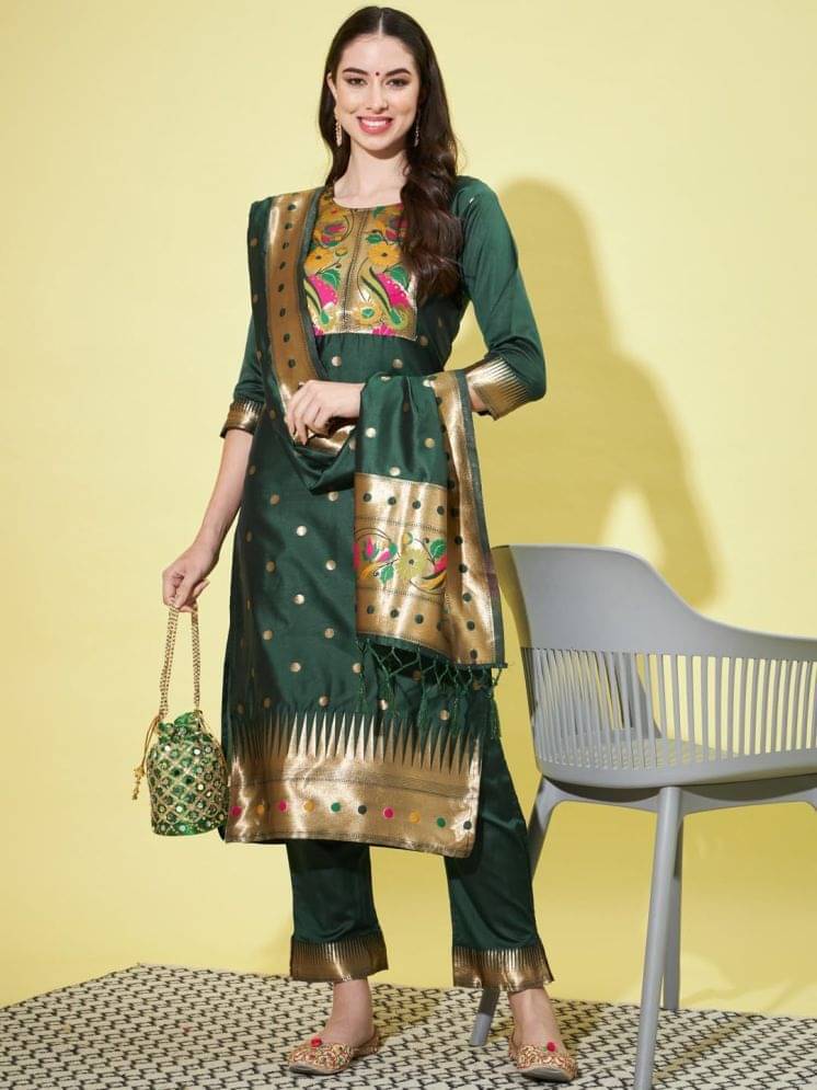 VredeVogel Cotton Silk Printed Kurti With Pants Women's Stitched Salwar Suit - Green ( Pack of 1 ) VredeVogel Cotton Silk Printed Kurti With Pants Women's Stitched Salwar Suit - Green ( Pack of 1 )