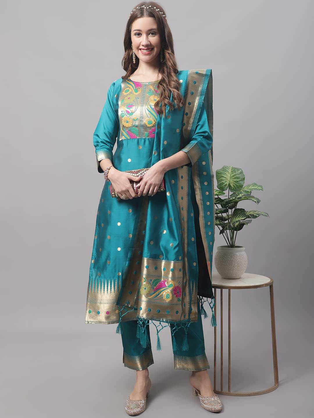 VredeVogel Cotton Silk Self Design Kurti With Pants Women's Stitched Salwar Suit - Green ( Pack of 1 ) VredeVogel Cotton Silk Self Design Kurti With Pants Women's Stitched Salwar Suit - Green ( Pack of 1 )