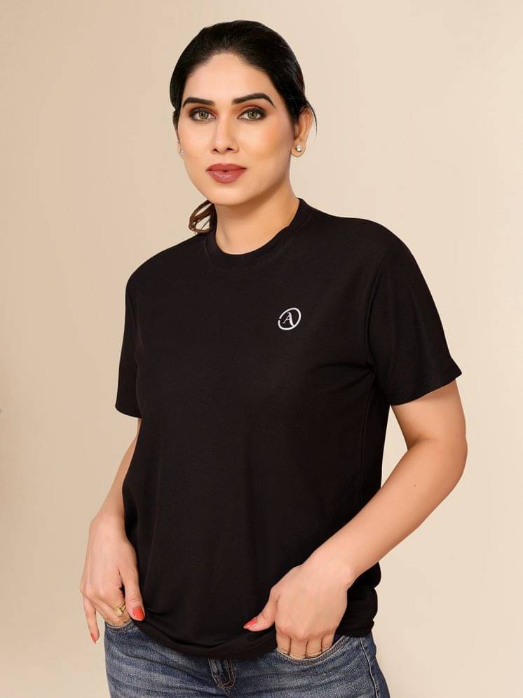    			Anand Women Lycra Solid Regular Fit Round Neck T-Shirt ( Black )