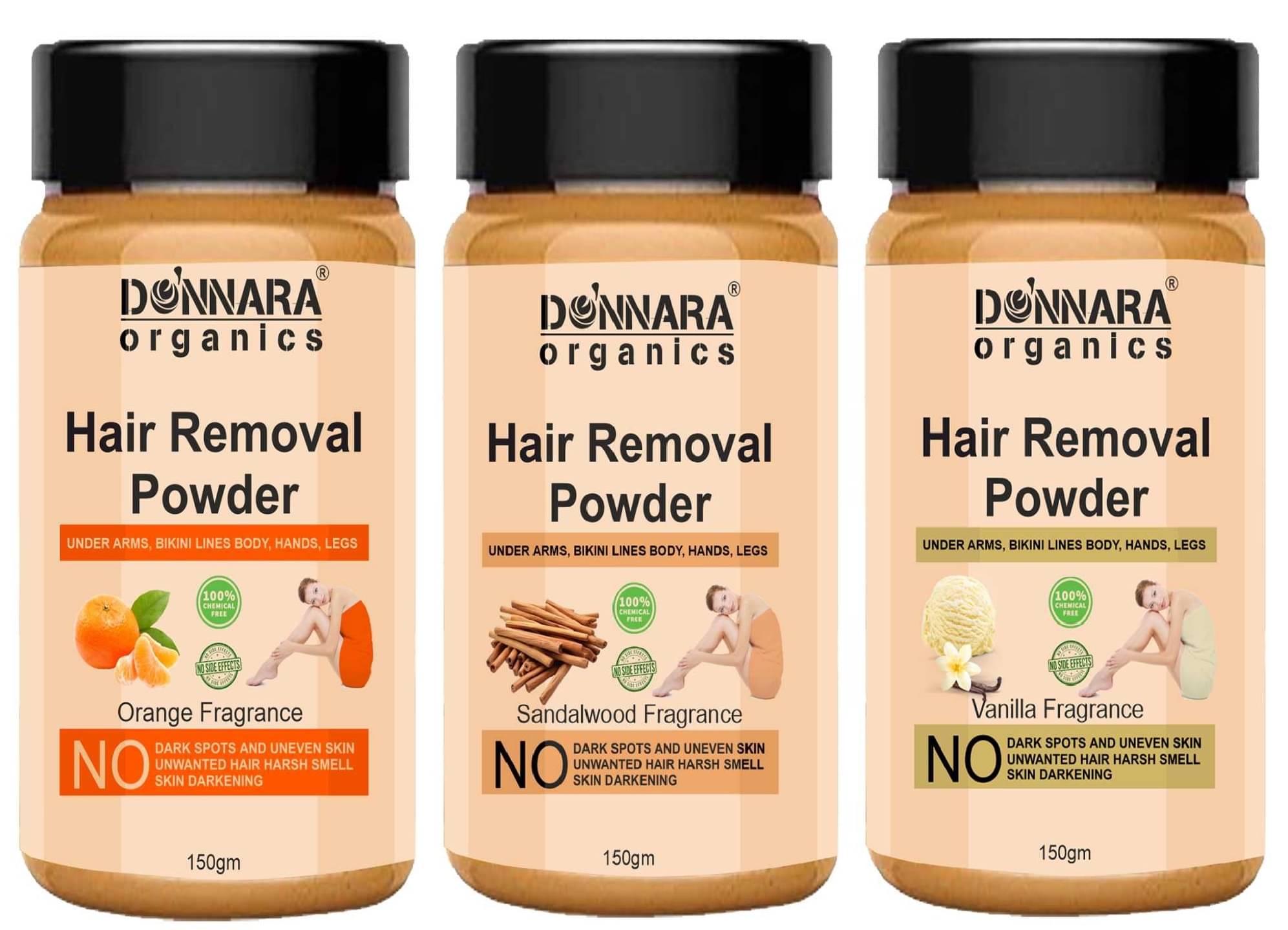     			Donnara Organics Natural Hair Removal Powder for Men & Women 150 ( Pack of 3 )