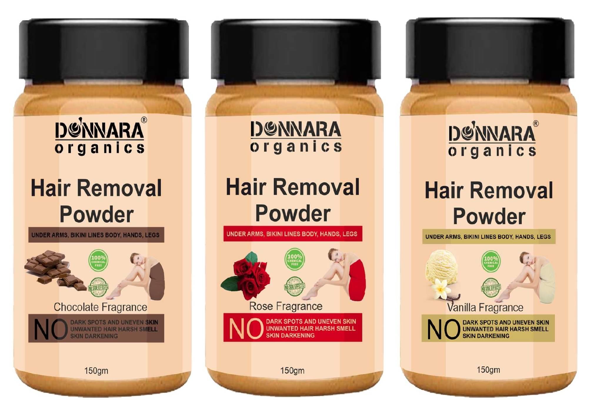     			Donnara Organics Natural Hair Removal Powder for Men & Women 150 ( Pack of 3 )