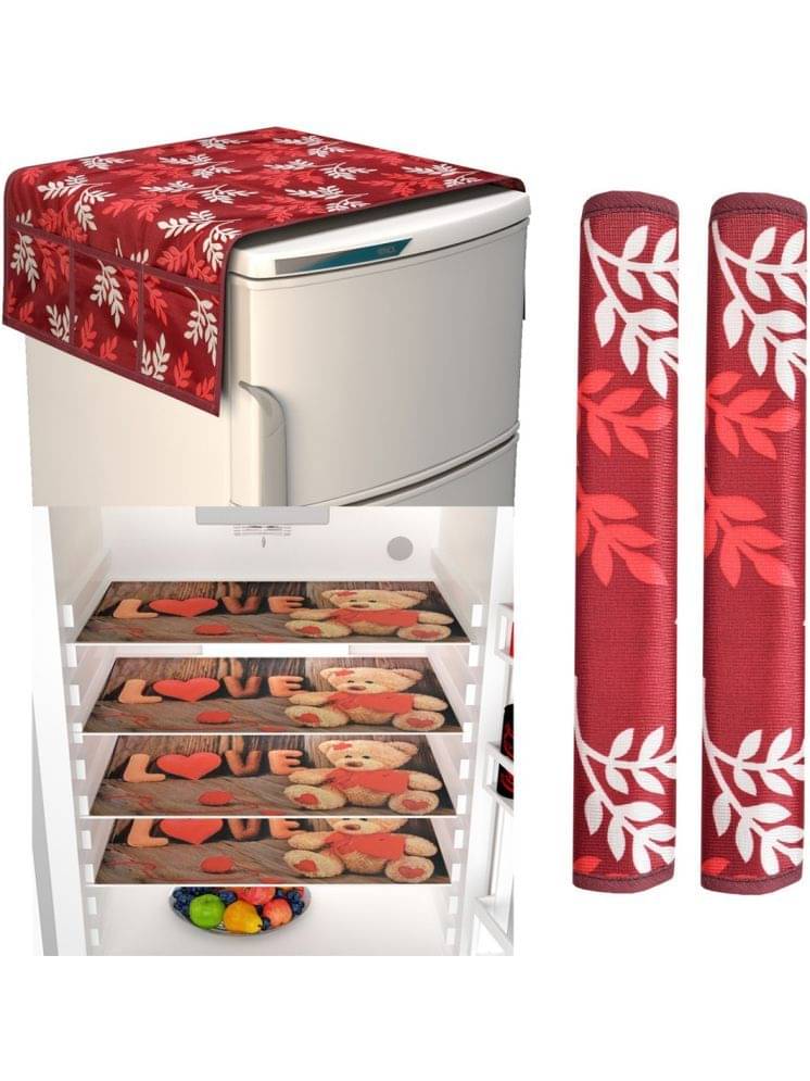     			Fabolic Polyester Abstract Fridge Mat & Cover ( 97 54 ) Pack of 7 - Maroon