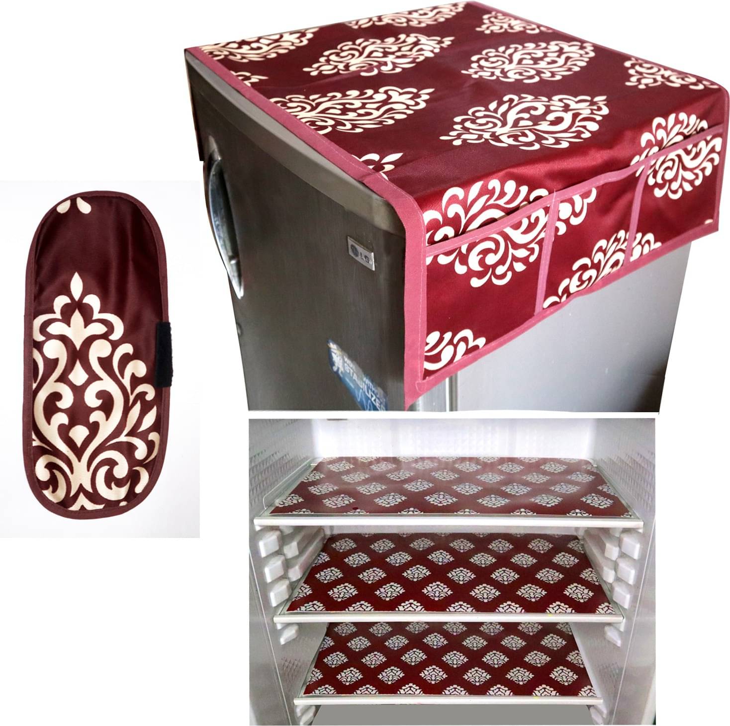 Fabolic Polyester Abstract Fridge Mat & Cover ( 97 54 ) Pack of 5 - Maroon Fabolic Polyester Abstract Fridge Mat & Cover ( 97 54 ) Pack of 5 - Maroon