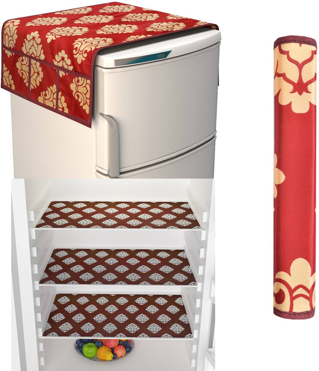 Fabolic Polyester Abstract Fridge Mat & Cover ( 97 54 ) Pack of 5 - Maroon Fabolic Polyester Abstract Fridge Mat & Cover ( 97 54 ) Pack of 5 - Maroon