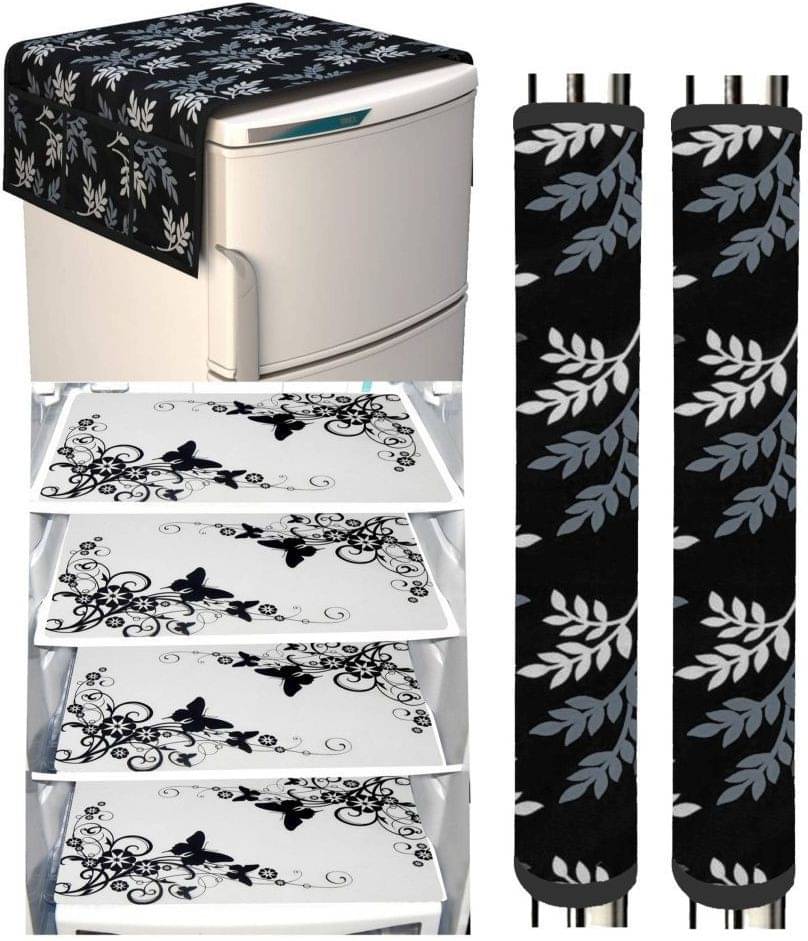 Fabolic Polyester Floral Fridge Mat & Cover ( 97 54 ) Pack of 7 - Black Fabolic Polyester Floral Fridge Mat & Cover ( 97 54 ) Pack of 7 - Black
