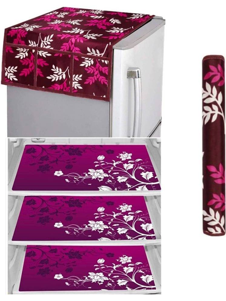     			Fabolic Polyester Floral Fridge Mat & Cover ( 97 54 ) Pack of 5 - Purple