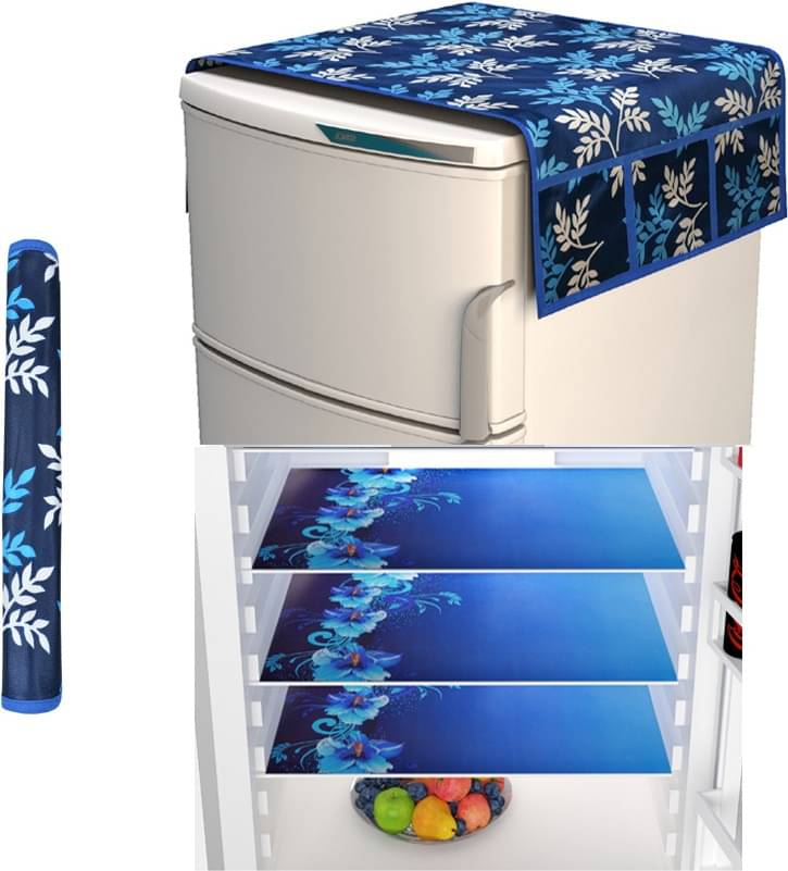 Fabolic Polyester Floral Fridge Mat & Cover ( 97 54 ) Pack of 5 - Blue Fabolic Polyester Floral Fridge Mat & Cover ( 97 54 ) Pack of 5 - Blue
