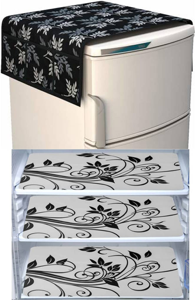     			Fabolic Polyester Nature Fridge Mat & Cover ( 97 54 ) Pack of 4 - Black